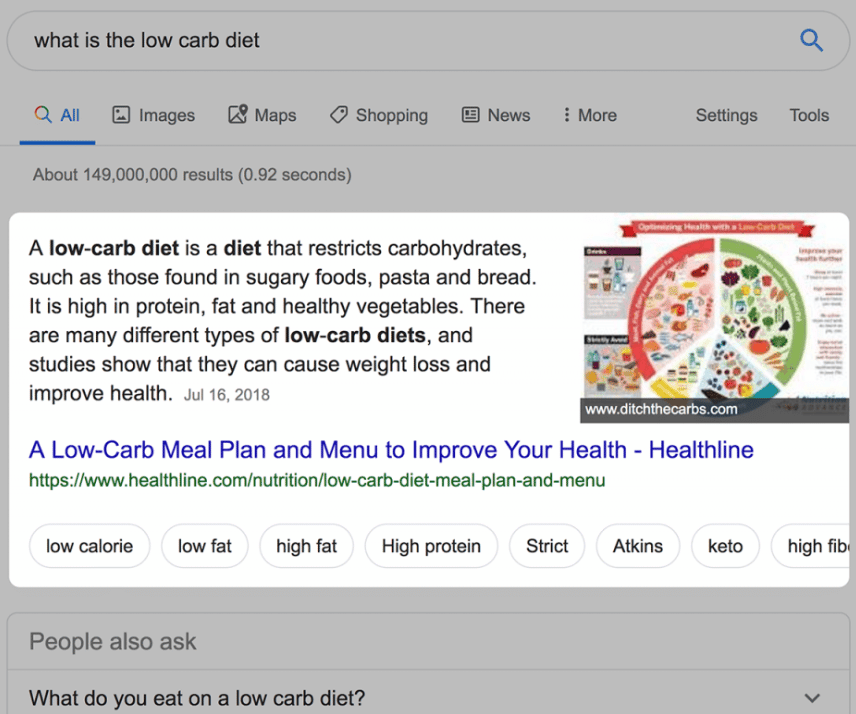 definition featured snippet example