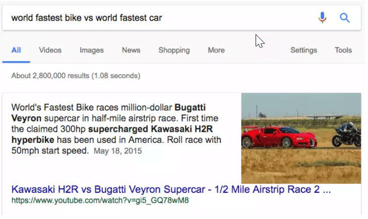 YouTube summary featured snippet example