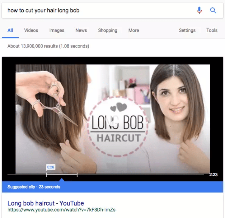 YouTube video featured snippet example